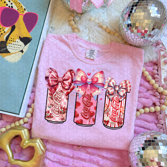 Pink Coca Cola Trio Bows Kids Completed Tee