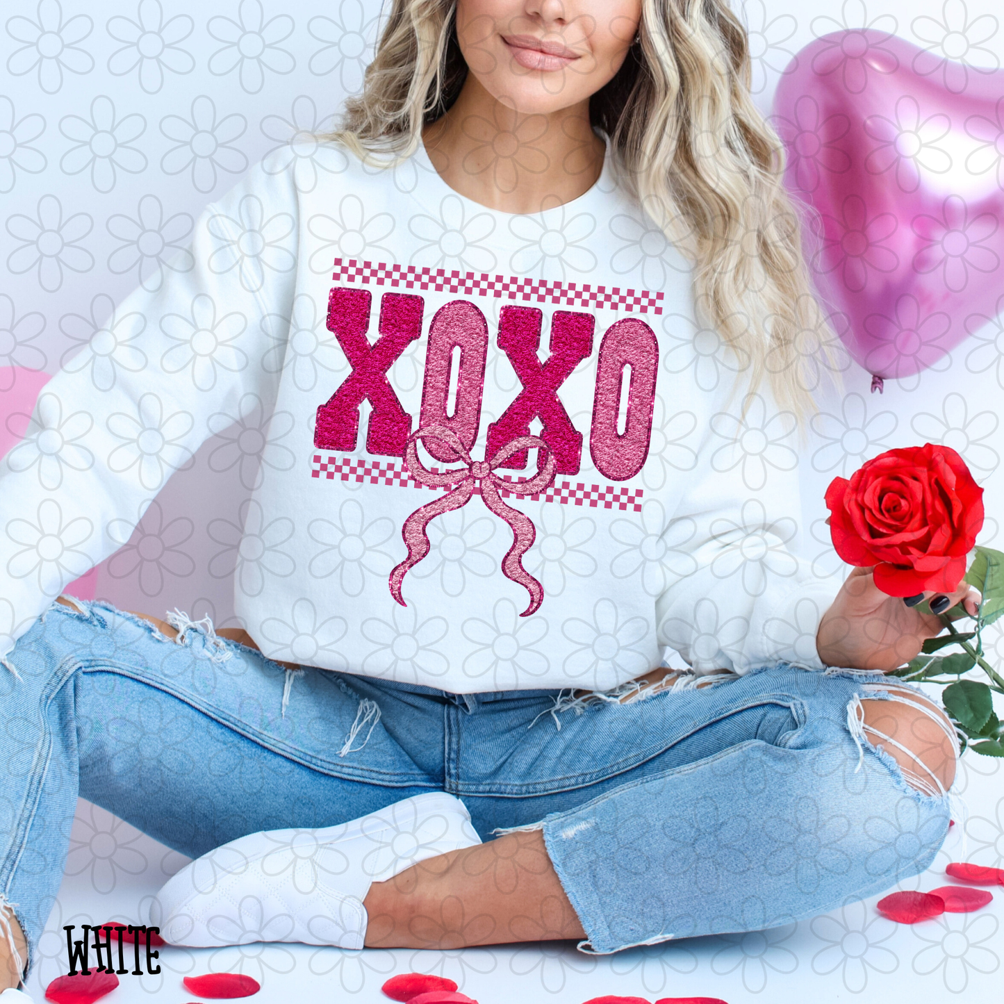 Pink Glitter XOXO Check Kids Completed Tee