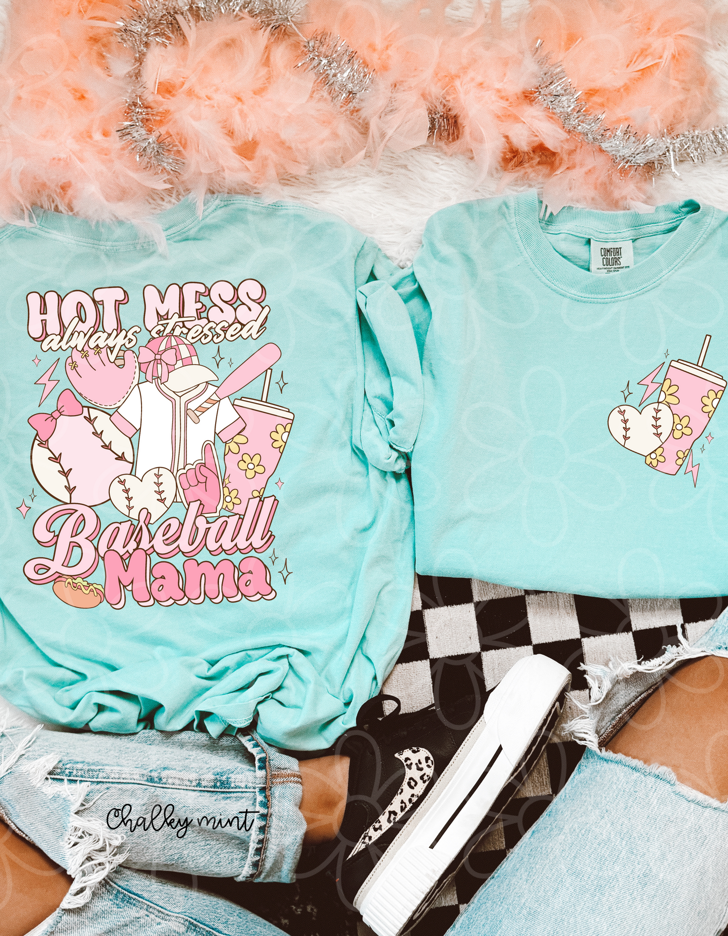 Pink Hot Mess Always Stressed Baseball Mama DTF Transfer