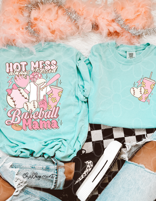 Pink Hot Mess Always Stressed Baseball Mama DTF Transfer