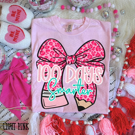 Pink Leopard Bow 100 Days Smarter Kids Completed Tee