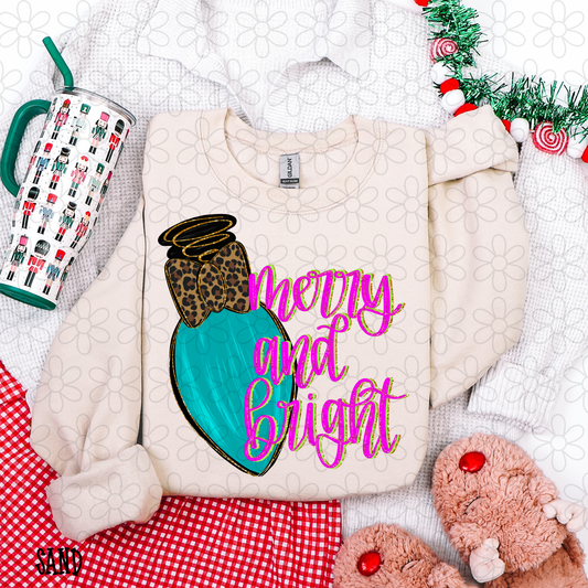 Pink Merry And Bright Blue Light Leopard Bow DTF Transfer