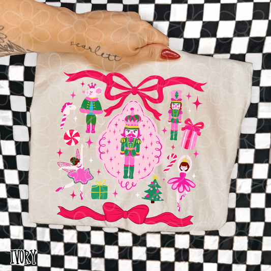 Pink Nutcracker Bows Completed Tee