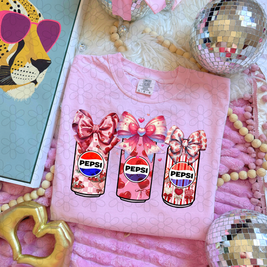Pink Pepsi Trio Bows Kids Completed Tee