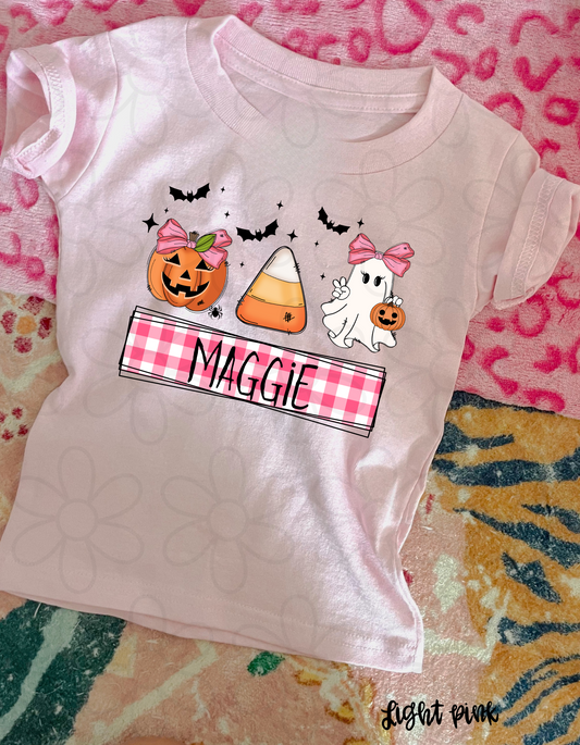 Pink Plaid Halloween Custom Name DTF Transfer
