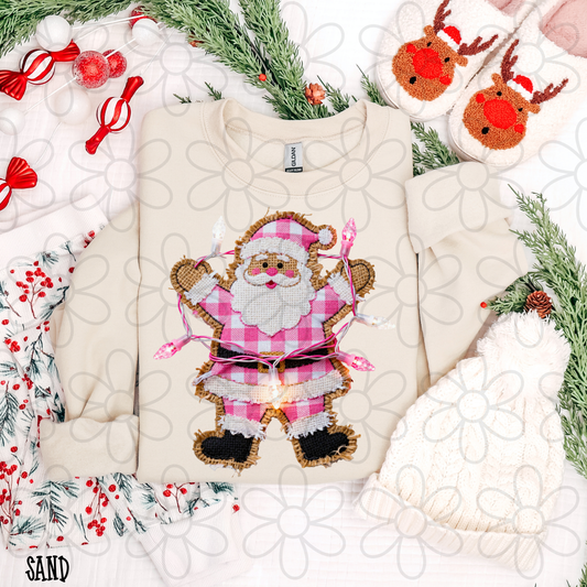 Pink Plaid Santa Claus DTF Transfer