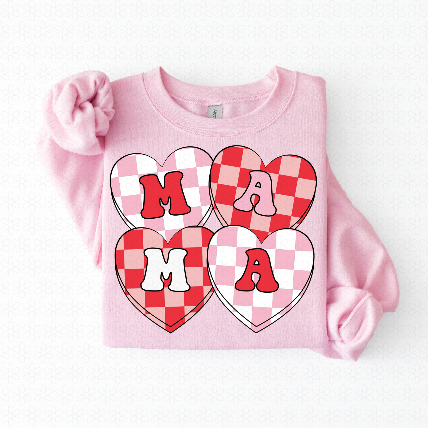 Pink Red Checkered Hearts Mama Completed Tee