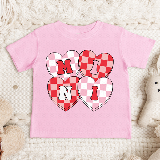 Pink Red Checkered Hearts Mini Completed Tee