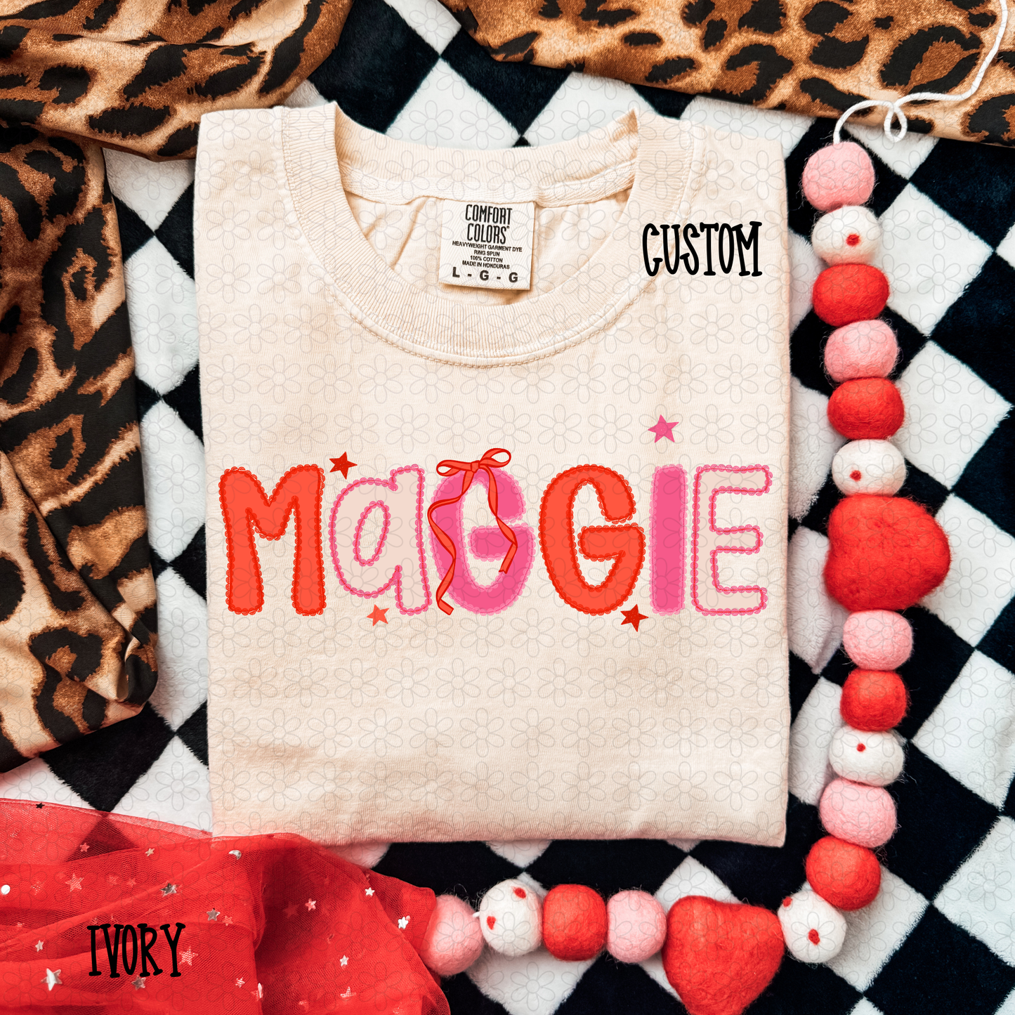 Pink Red Lace Stars Custom Name DTF Transfer