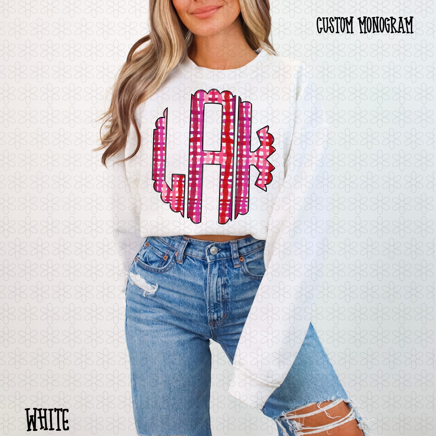 Pink Red Plaid Custom Monogram Completed Tee