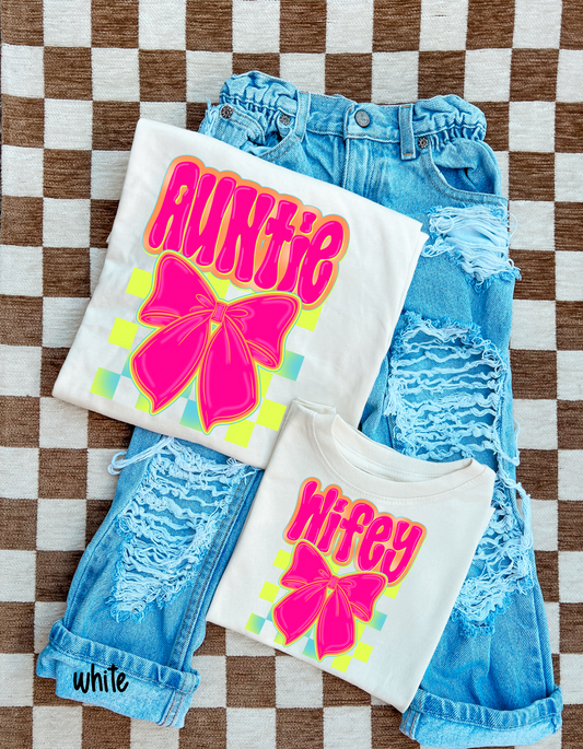 Pink Retro Wifey Bow Completed Tee