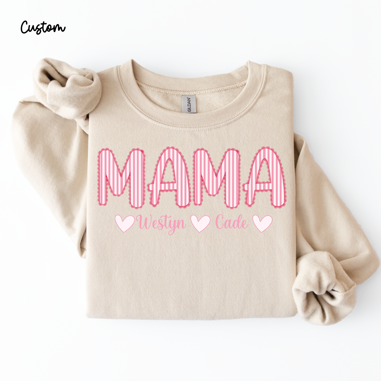 Pink Stripes Hearts Custom Names DTF Transfer