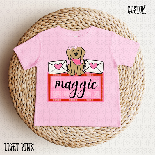 Pink Valentines Dog Custom Name Completed Tee