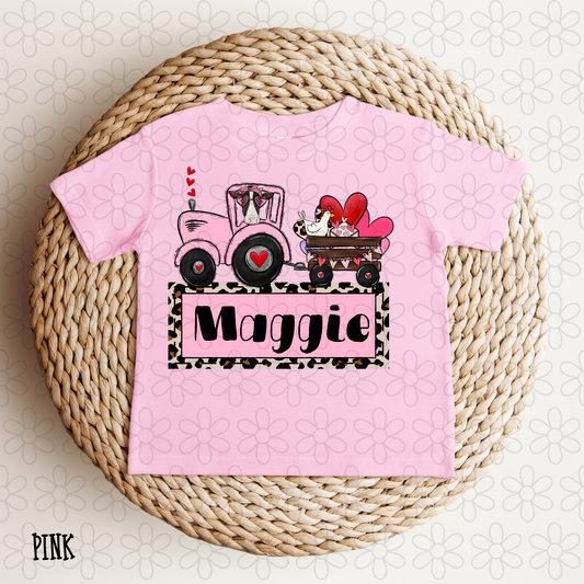Pink Valentines Tractor Custom Name DTF Transfer