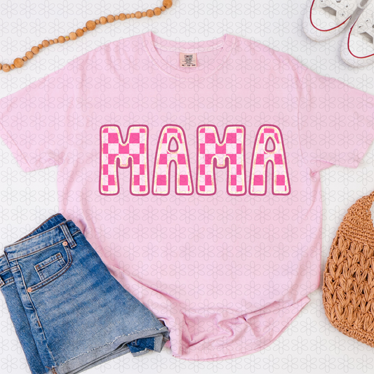 Pink Checkered Mama Completed Tee
