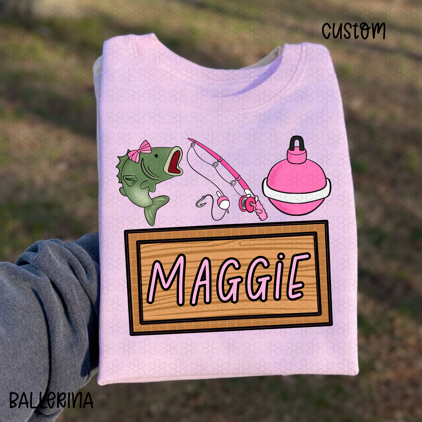 Pink Fishing custom name plate Completed Tee
