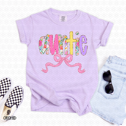 Pink Floral Auntie Completed Tee