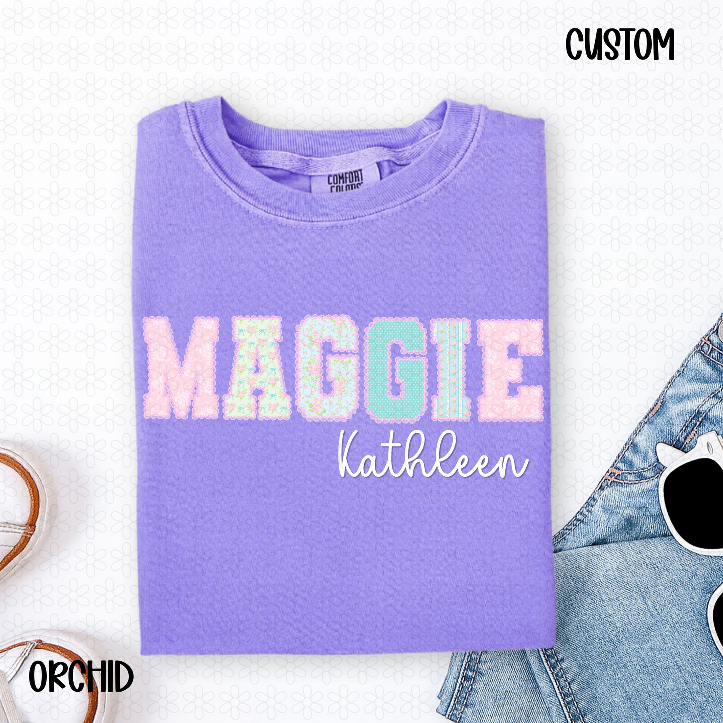 Pink Floral Custom Names DTF Transfer