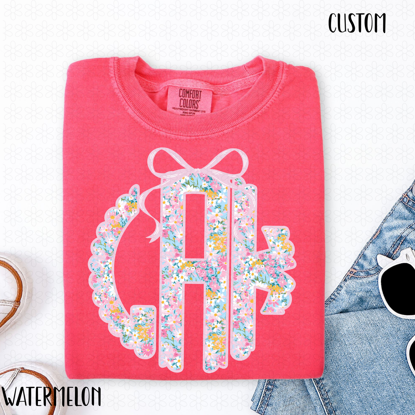Pink Floral Monogram-Custom Completed Tee