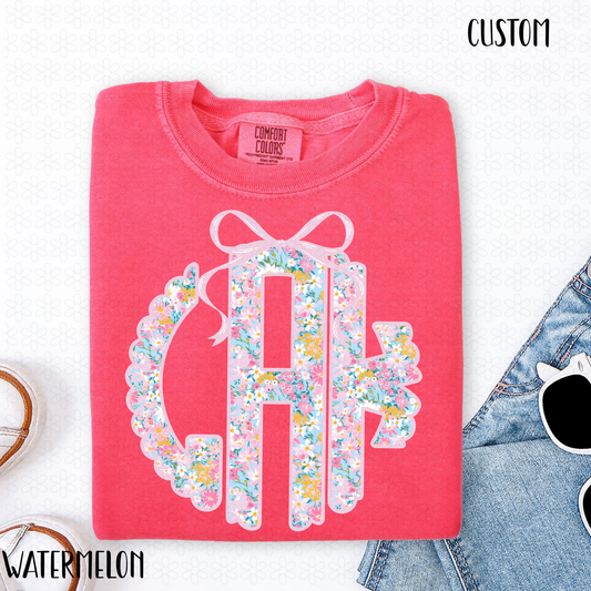 Pink Floral Monogram-Custom DTF Transfer