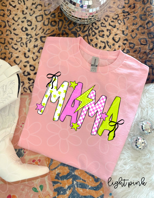 Pink & Green Bolt MaMa Completed Tee