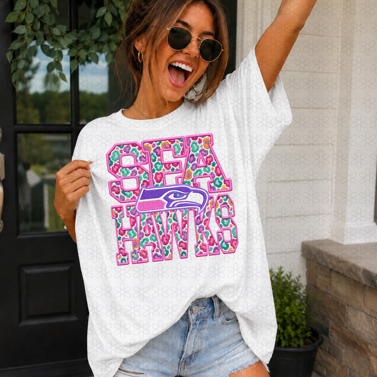 Pink Leopard Football Teams (Multiple Options) Completed Tee