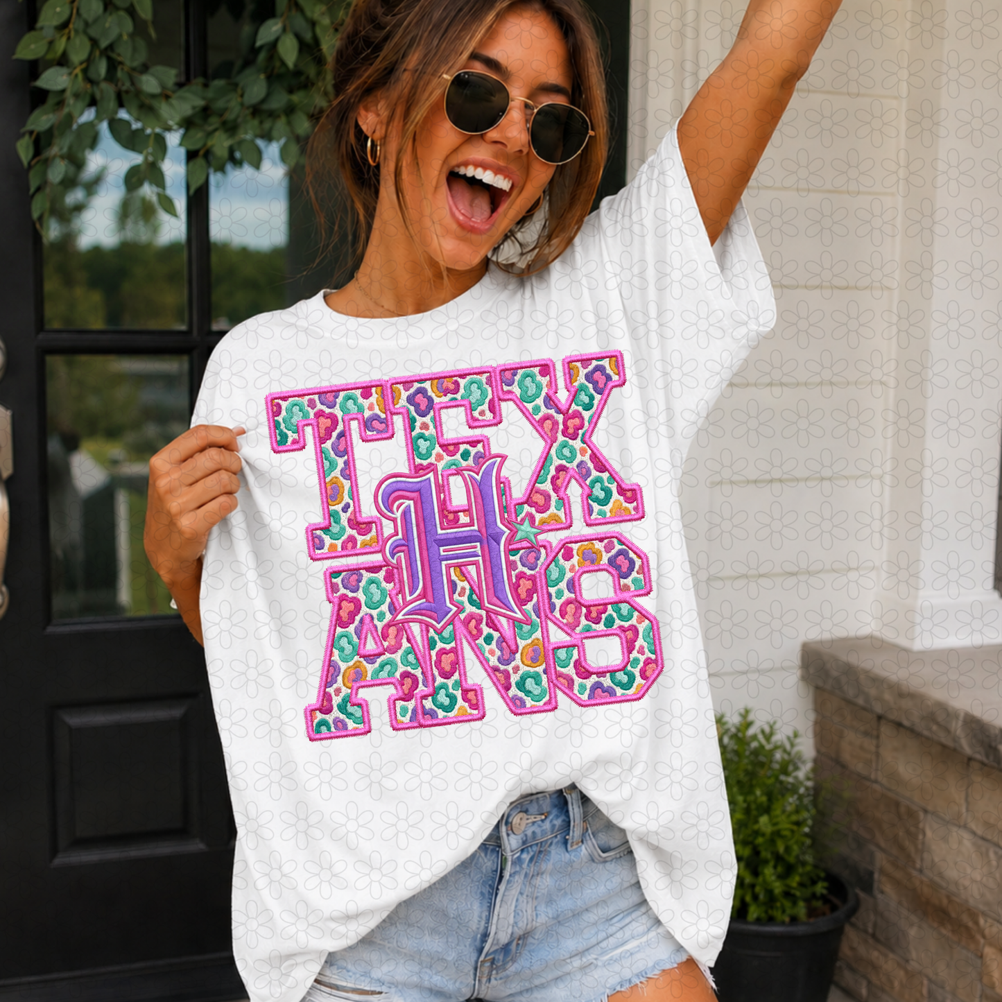 Pink Leopard Football Teams (Multiple Options) Completed Tee