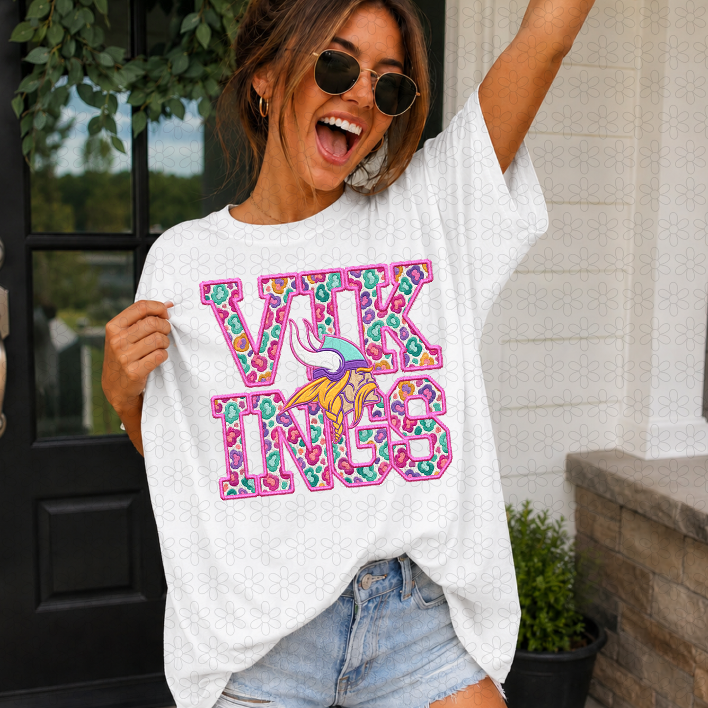 Pink Leopard Football Teams (Multiple Options) Completed Tee