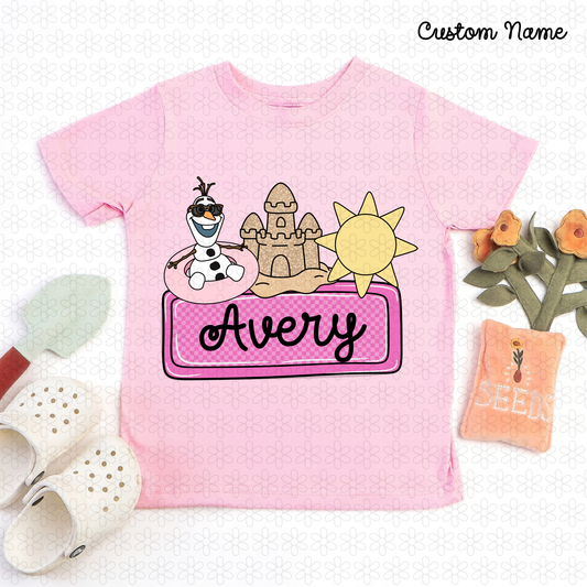 Pink Summer Olaf Custom Name  Completed Tee