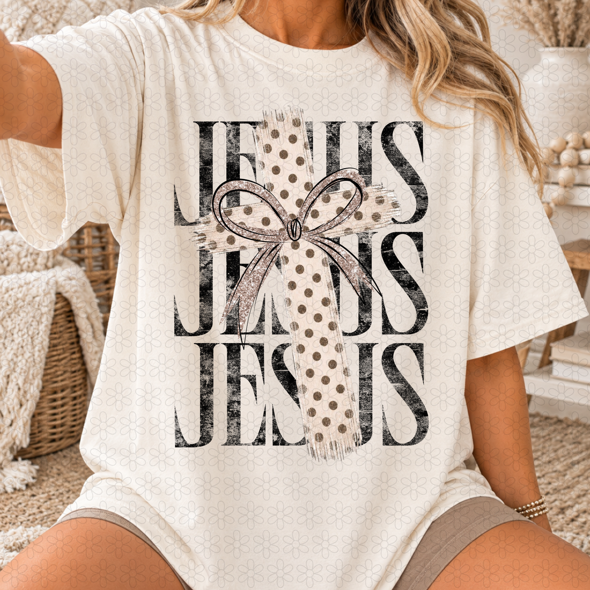 Polka Dot Jesus Cross Completed Tee