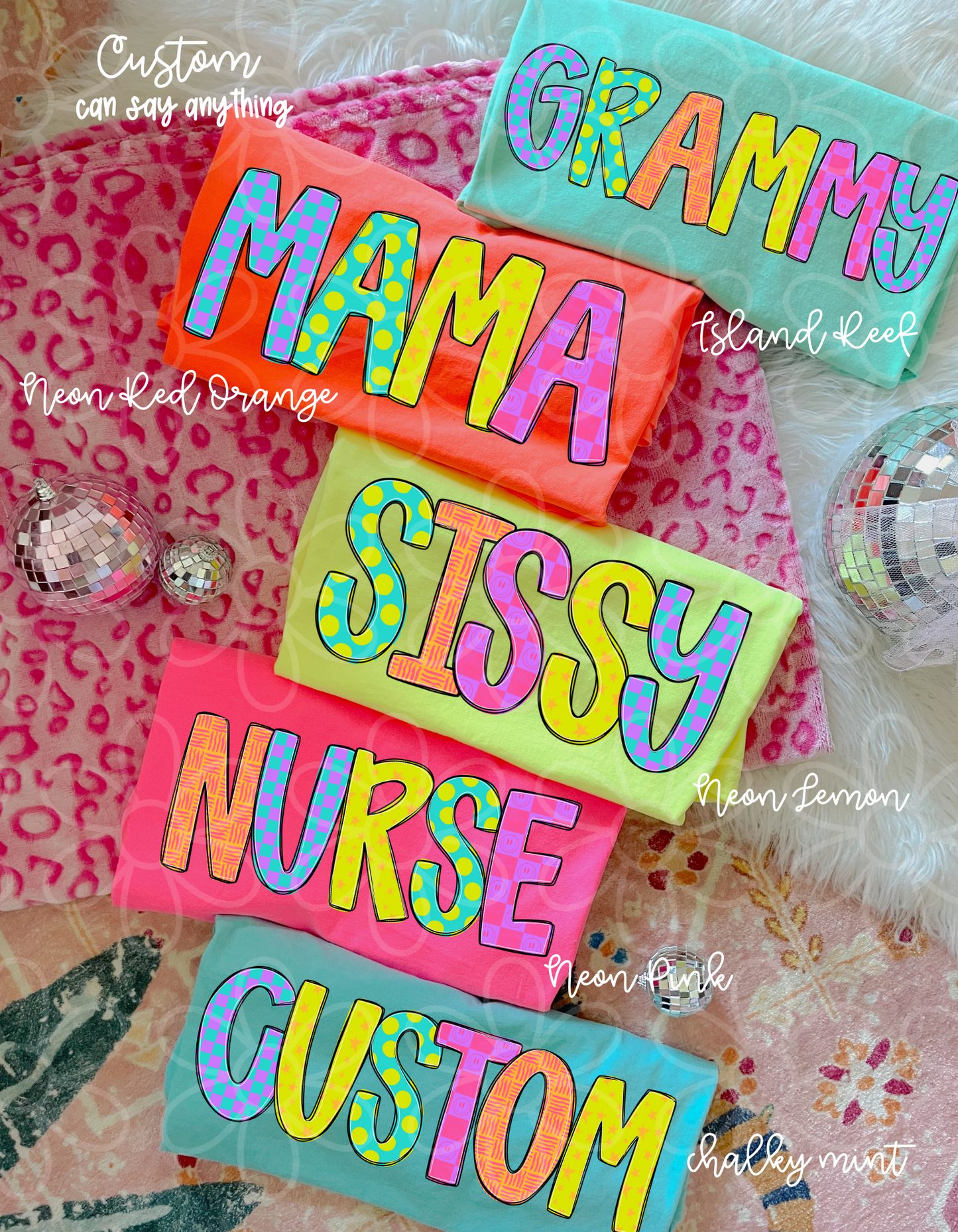 Preppy Bright Doodle Custom Name Kids Completed Tee