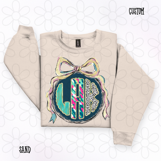 Preppy Christmas Watercolor Custom Monogram DTF Transfer