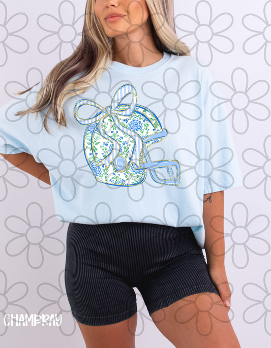Preppy Floral Football Helmet Completed Tee