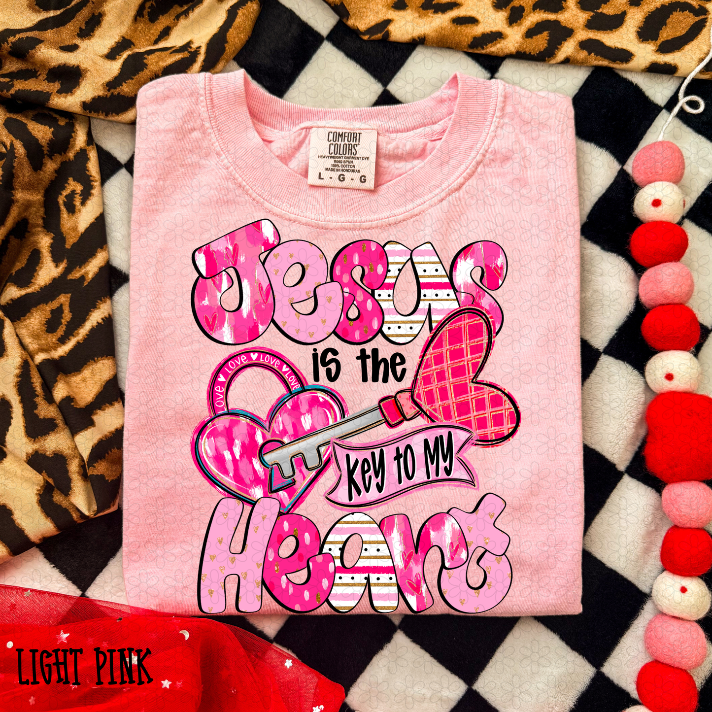 Preppy Pink Jesus Is The Key To My Heart Kids Completed Tee