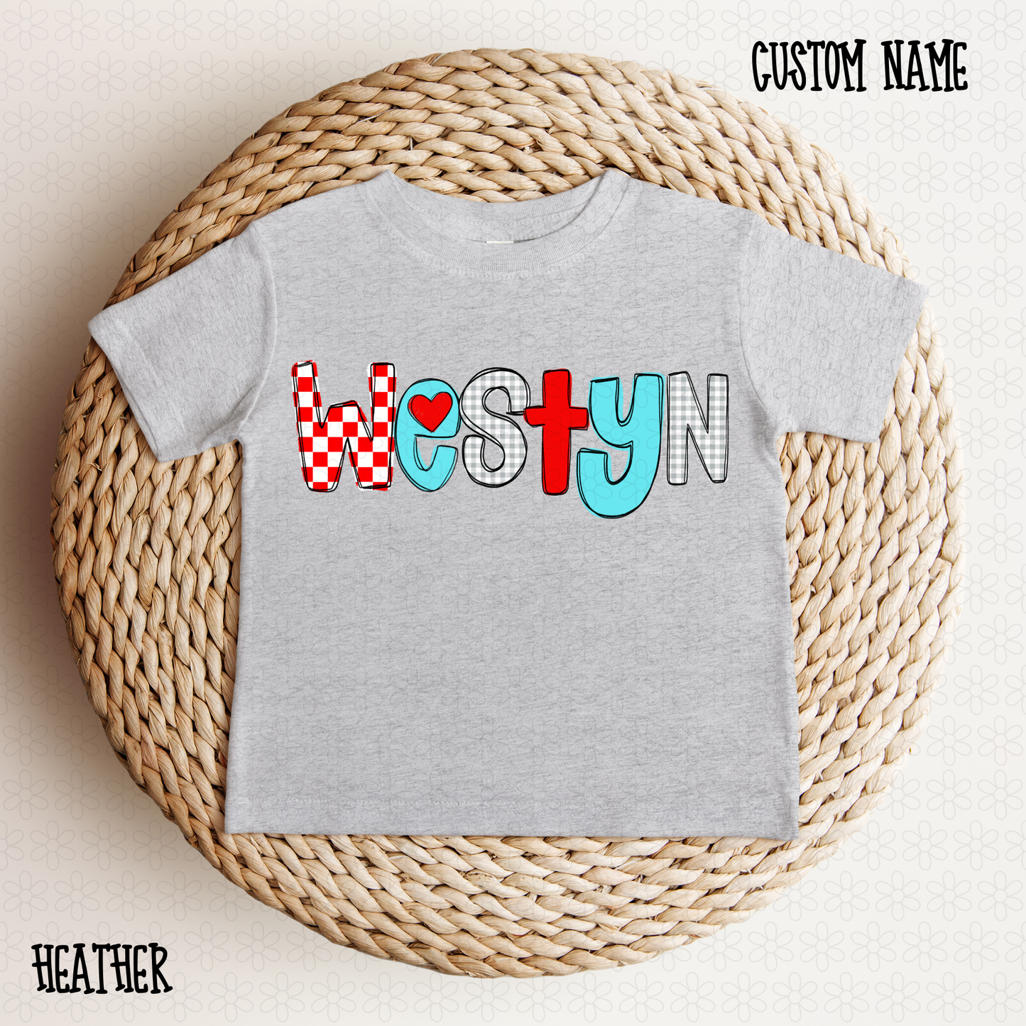 Preppy Red Blue Valentines Custom Name DTF Transfer