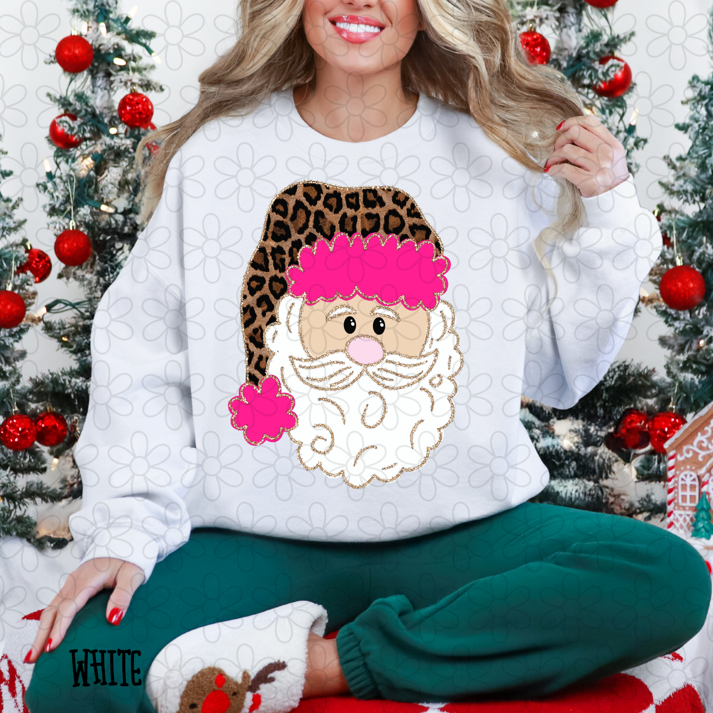 Preppy Santa Leopard Pink Hat Completed Tee
