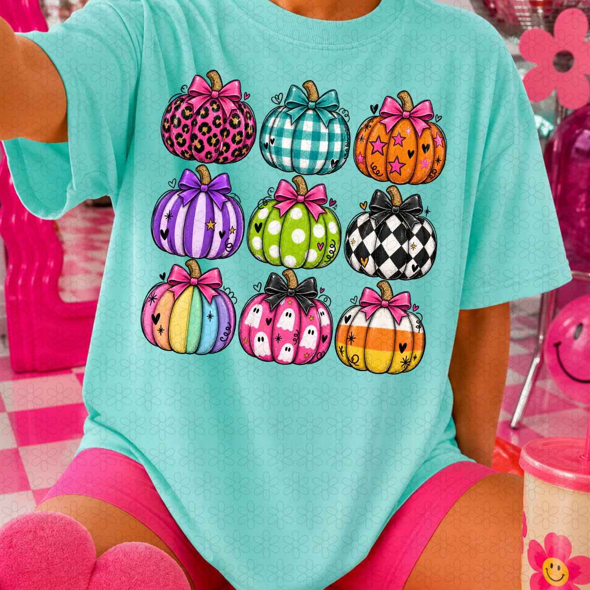 Preppy Colorful Pumpkins Completed Tee