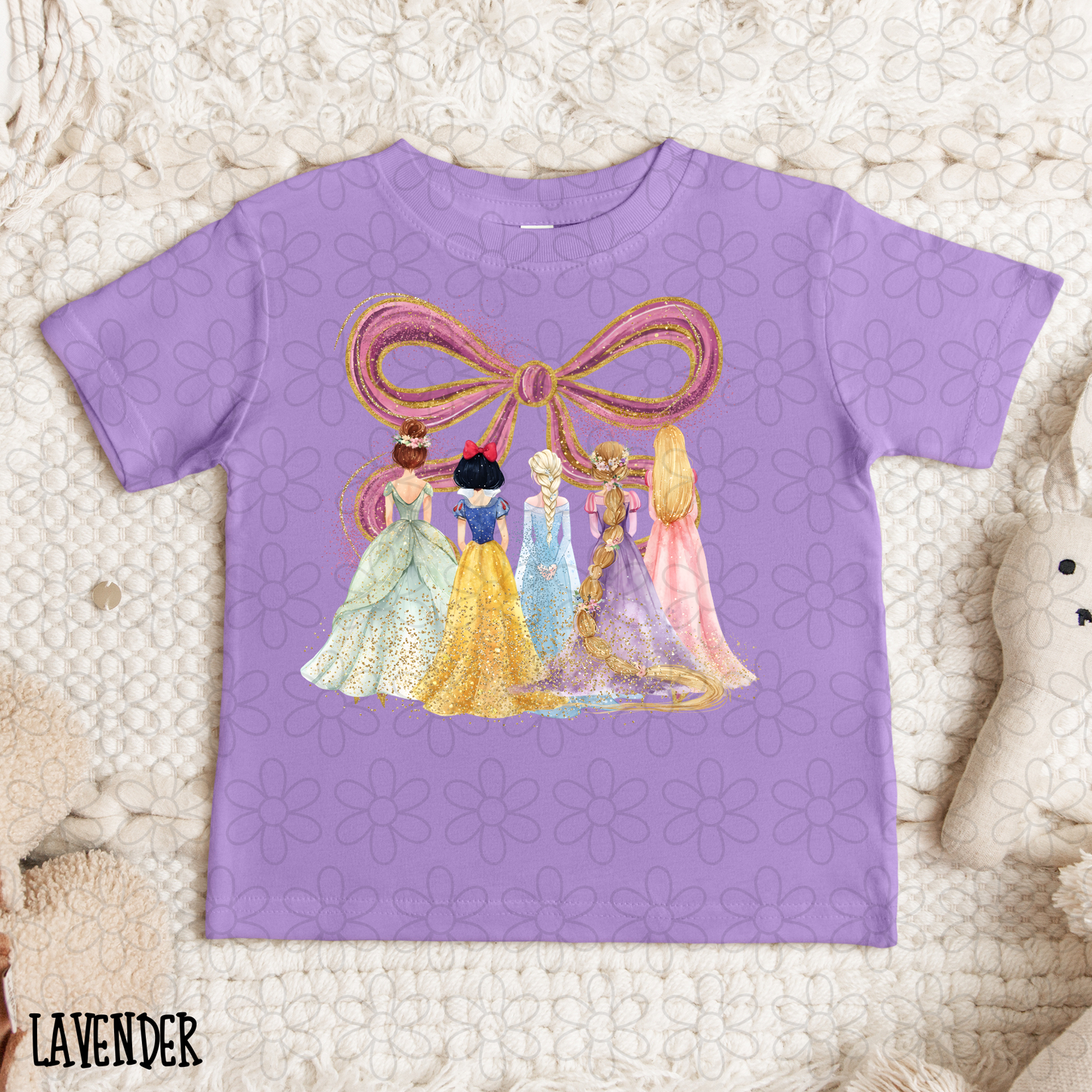 Princesses Gold Pink Glitter Bow Completed Tee