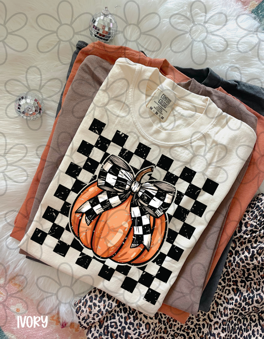 Pumpkin Checkered Bow DTF Transfer
