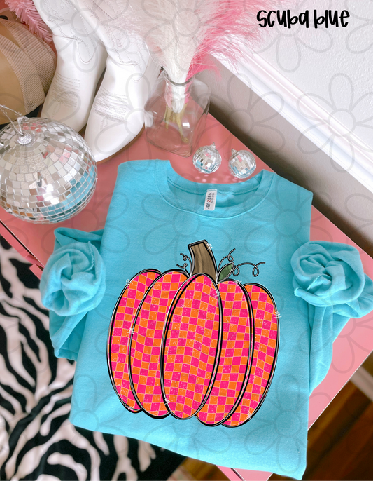 Pumpkin Pink And Orange Checkered DTF Transfer