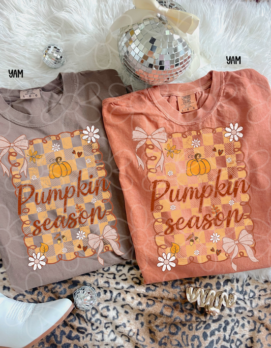 Pumpkin Season Coquette Checkered Kids Completed Tee