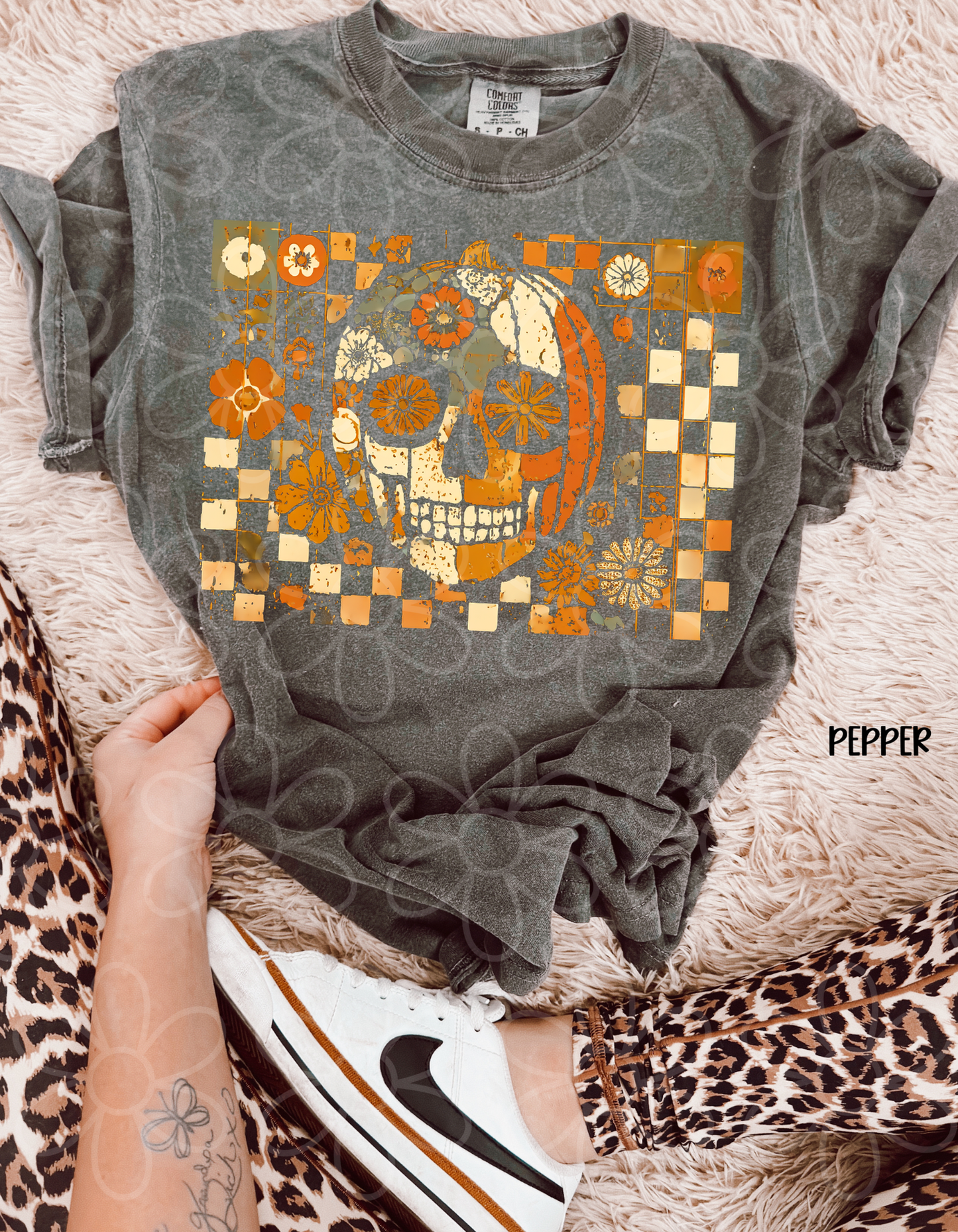 Pumpkin Skull Flower Check Completed Tee