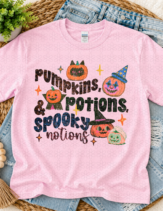 Pumpkins, Potions, Spooky notions Completed Tee