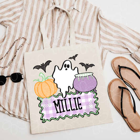 Purple Halloween Pumpkin Ghost Completed Bag