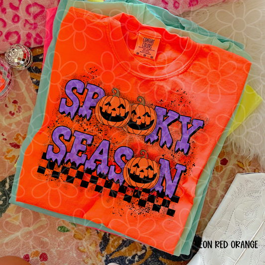 Purple Spooky Pumpkins Checkered Completed Tee