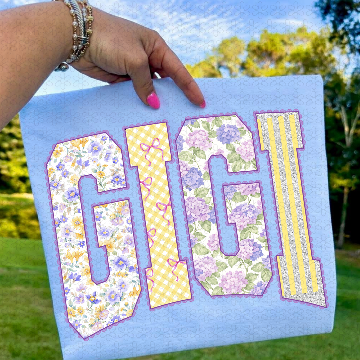 Purple Floral Titles - Multiple Options No Customs Completed Tee