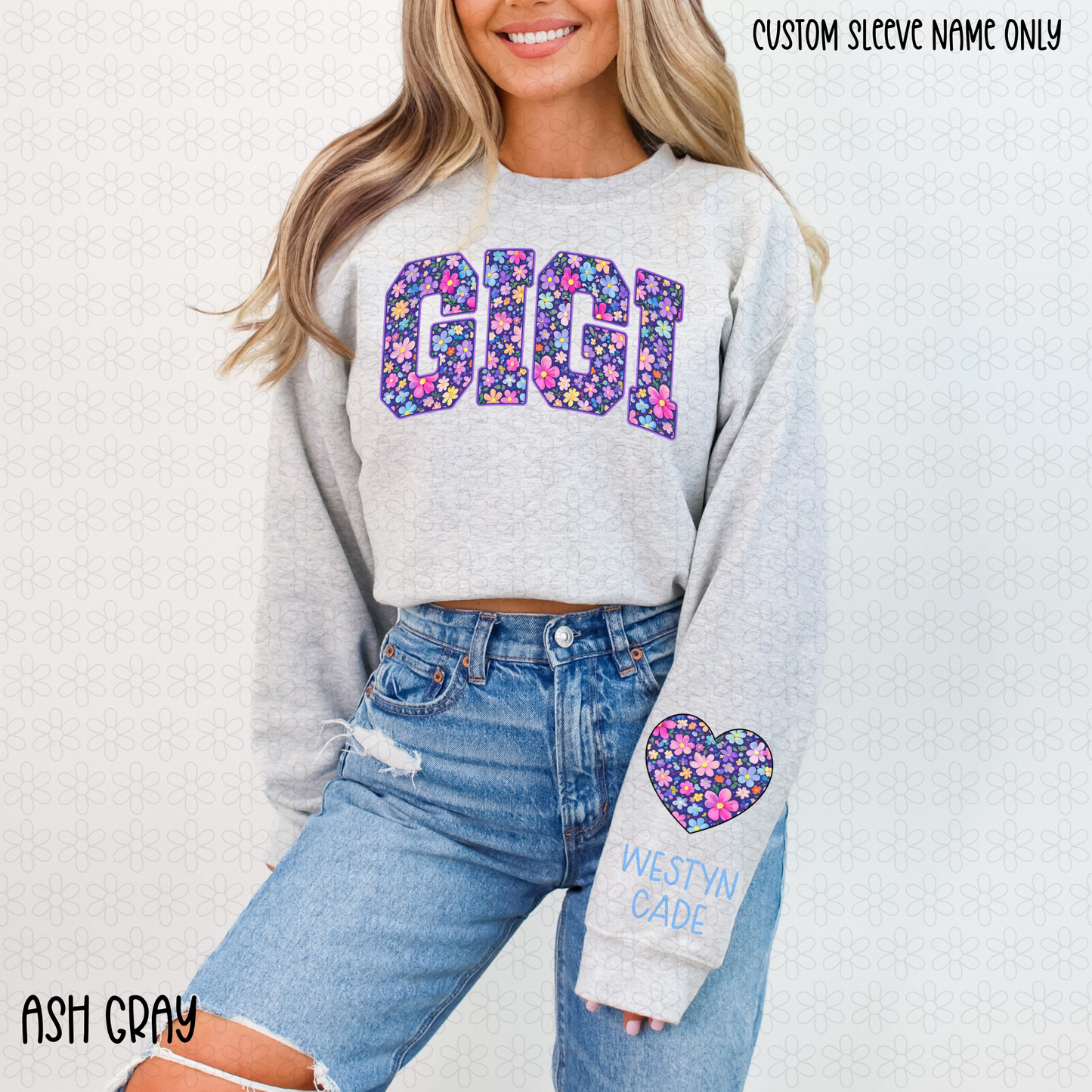 Purple Floral Titles -With Custom Sleeve Date Completed Tee