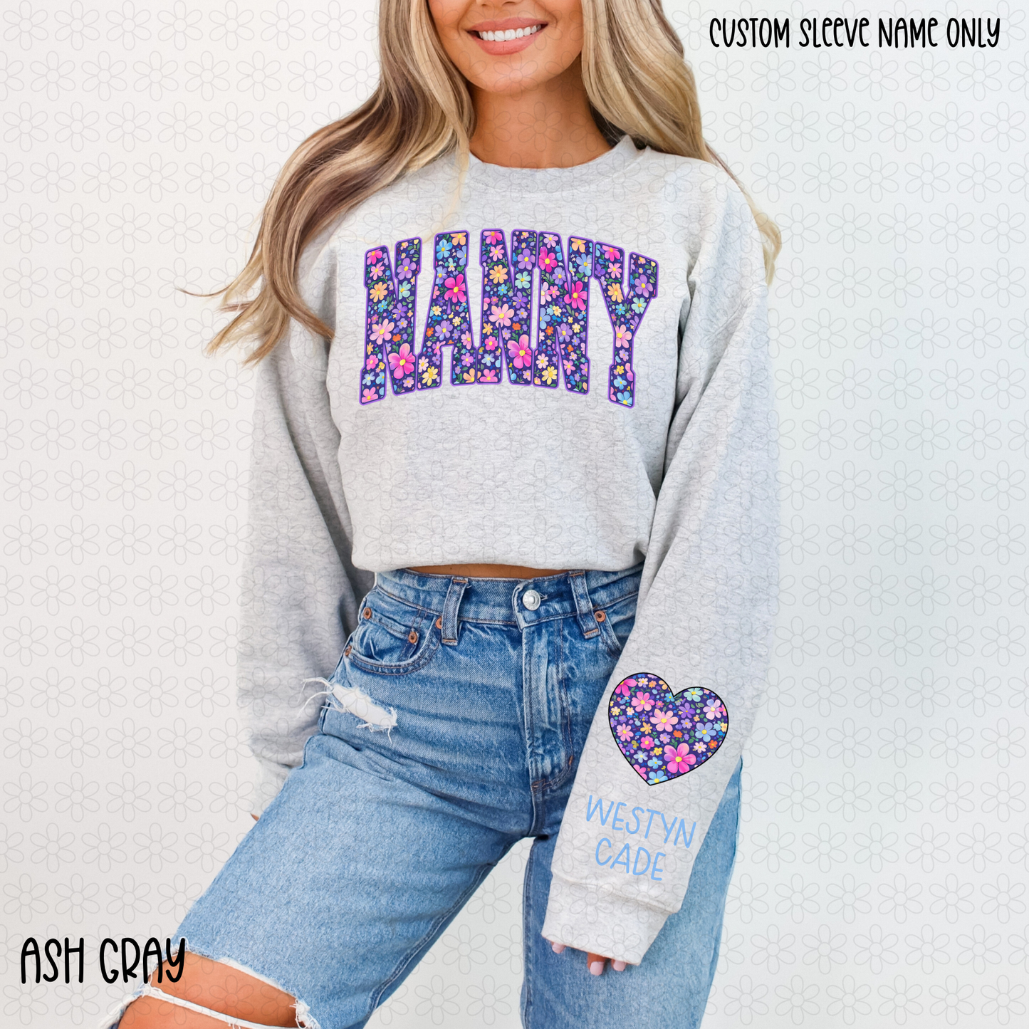 Purple Floral Titles -With Custom Sleeve Date Completed Tee