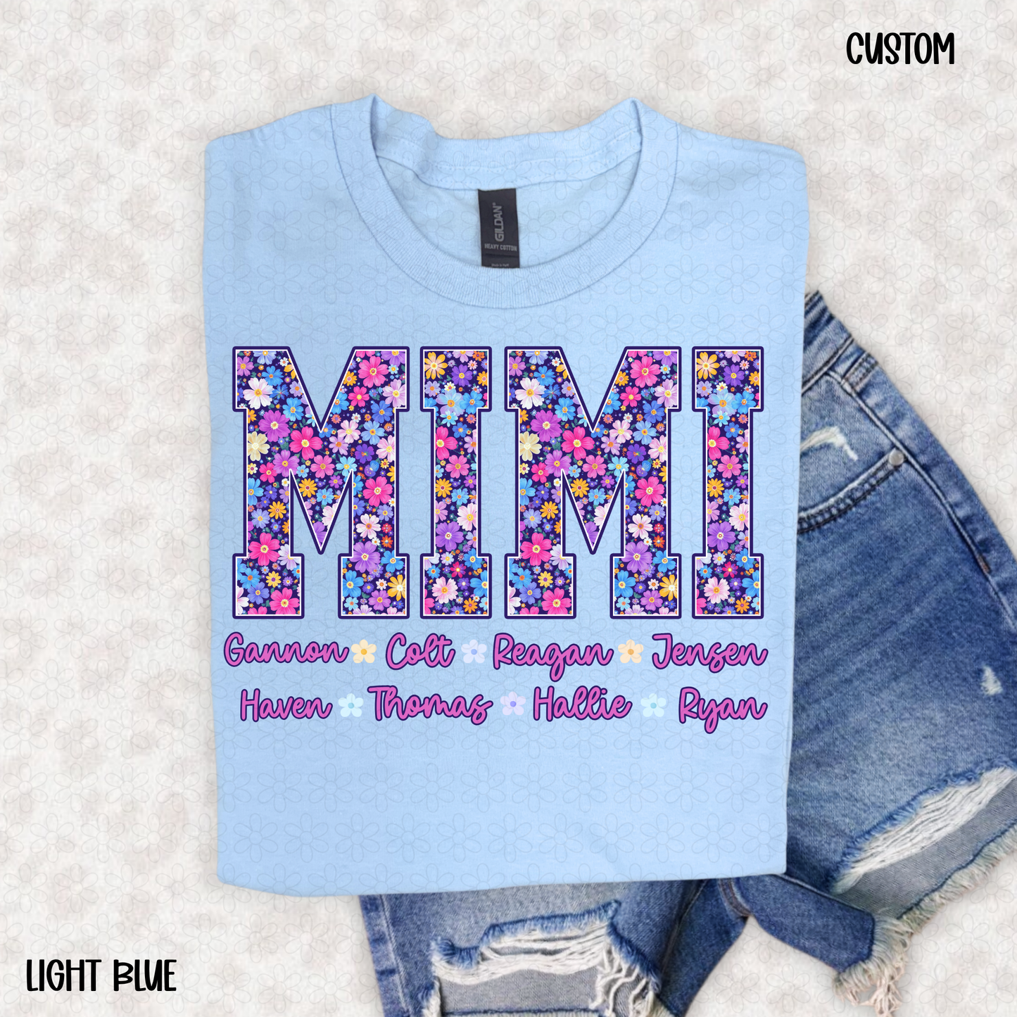 Purple Flower Custom Names Completed Tee