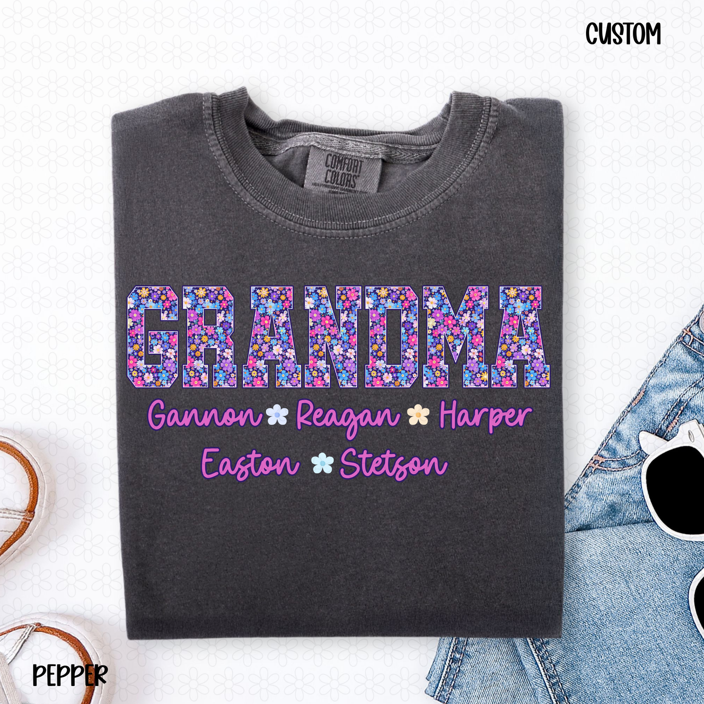 Purple Flower Custom Names Completed Tee